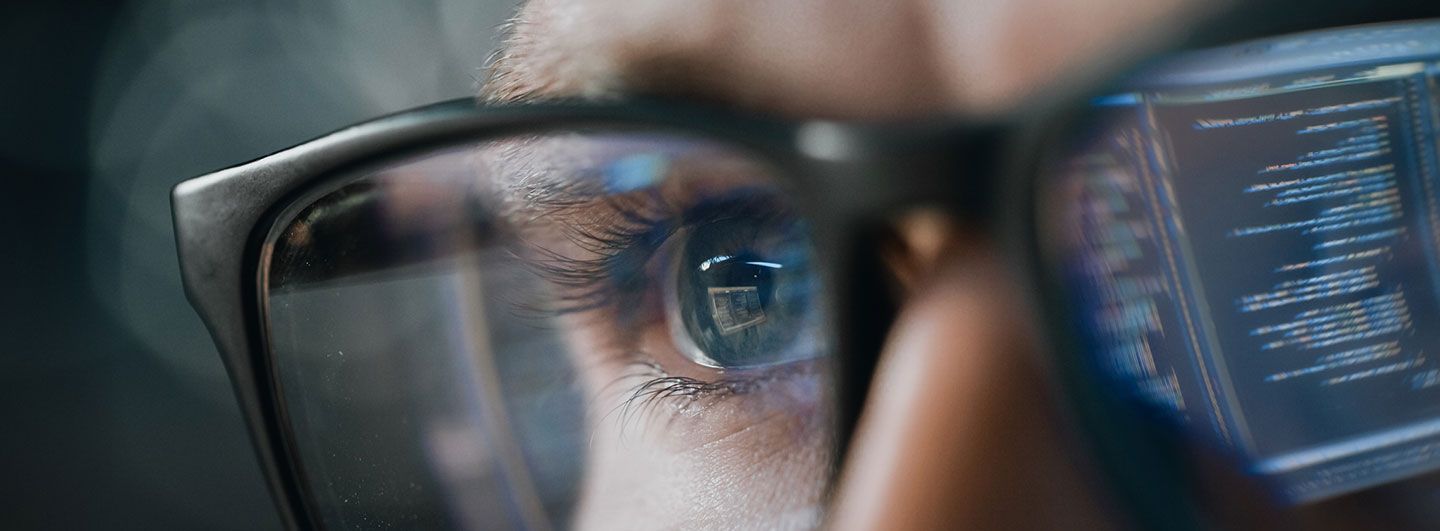 Close up of man's eye in glassses 