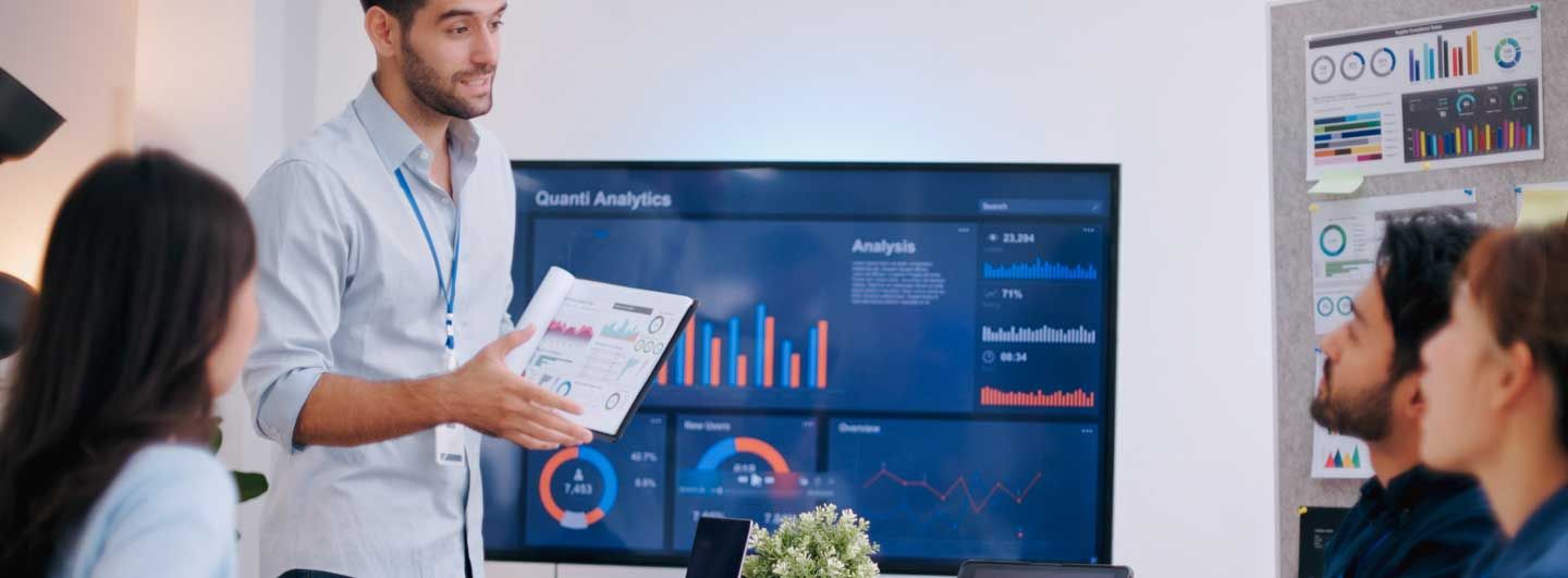 Man talking through data